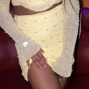 High Waist Thigh Split Mini Skirt in Yellow
